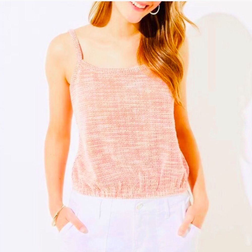 LOFT Womens Orange Ikat Boucle Bubble Hem Cami Sweater Cream Tank Top Size M